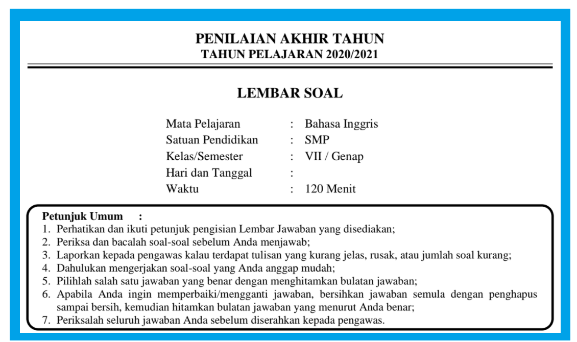 Soal Pat Bahasa Inggris Kelas 7 Semester 2 Tahun 2021 Dan Kunci Jawaban Info Pendidikan Terbaru