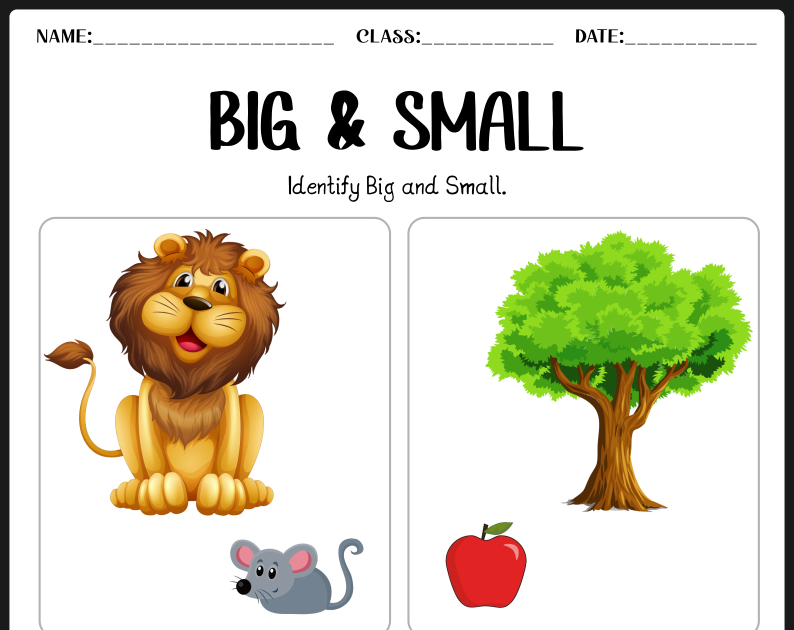 Big and Small Worksheet for Kids | Pre-Math Concepts