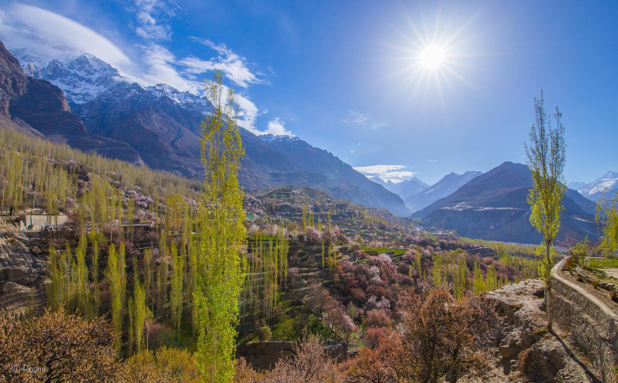 View of Amazing Karakoram range and blossom view in Hunza valley. Top tourist visiting Hunza valley. peak in Hunza valley.