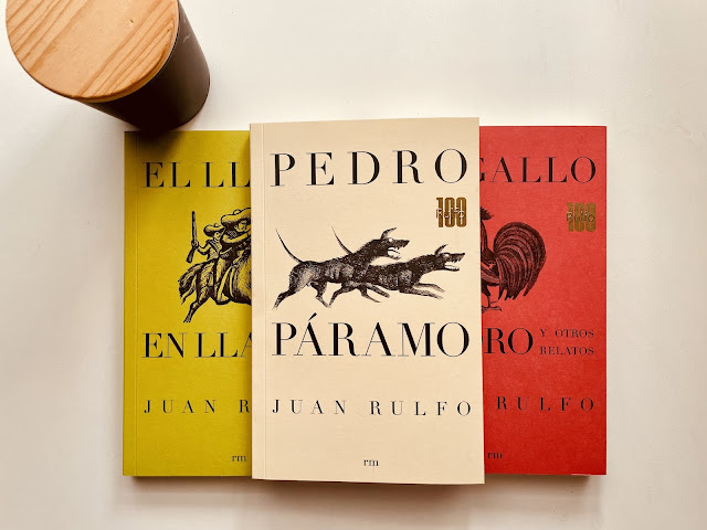 Tres libros de Juan Rulfo en la edición de RM rojo, beige y verde. Obra completa edición 100 años de Rulfo.