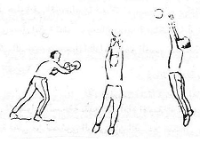 عند أداء خبرة القاطعة الأمامية بوجه المضرب يجب أن تتابع اليد المؤدية حركة الكرة لتصل إلى أعلى الرأس.