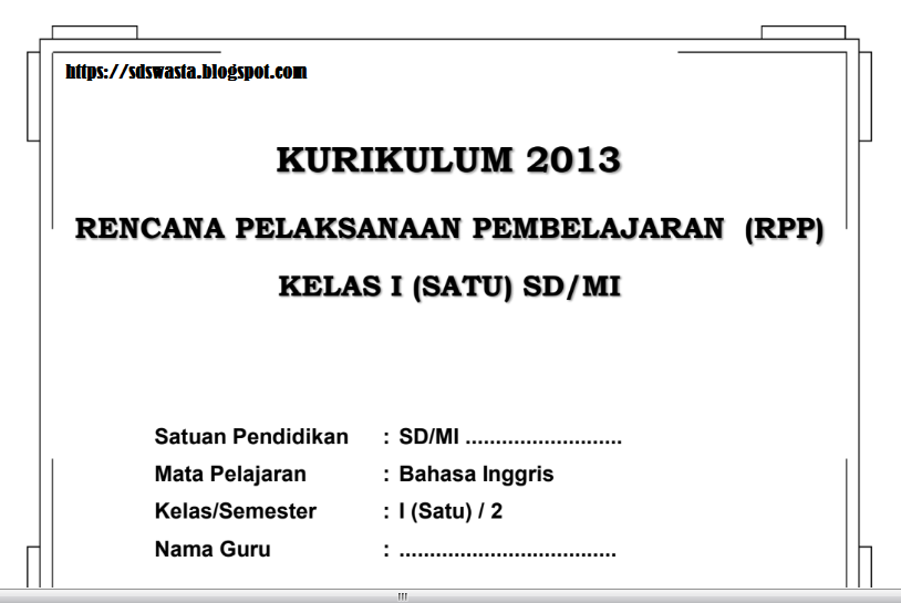 RPP BAHASA INGGRIS KELAS 1 SEMESTER GENAP SD/MI KURIKULUM 2013