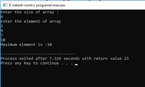 How to find a maximum element of the array by using C programming?