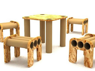 Muebles hechos con tubos de cartón