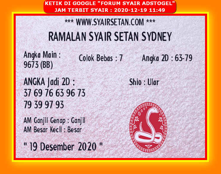 Kode Syair Sydney Sabtu 19 Desember 2020 Kumpulan Syair Toto