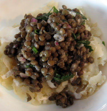 leftover garlic mashed potatoes with horseradish sour cream sauce and lentils vinaigrette