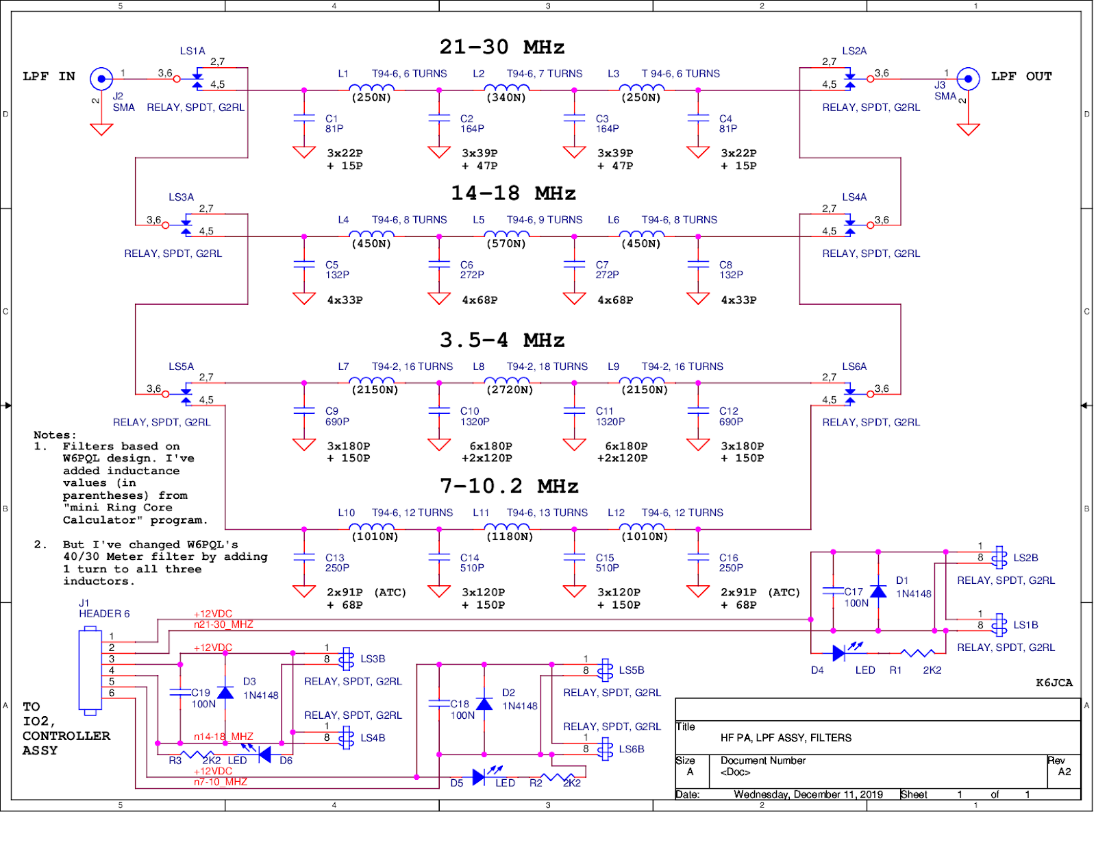 K6JCA A 500 Watt HF PA, Part 3 Lowpass Filter Assembly (including