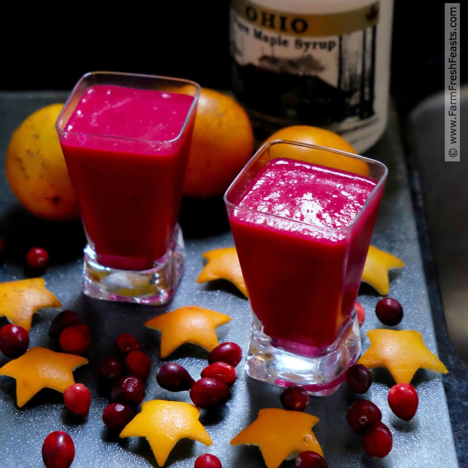 Farm Fresh Feasts Orange & Beet Smoothie with Cranberries and Maple Syrup