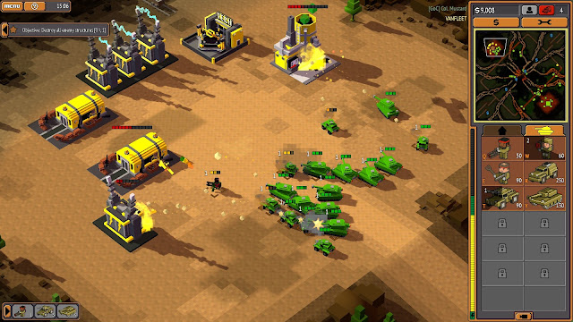 Screenshot of enemy base being attacked in 8-Bit Armies