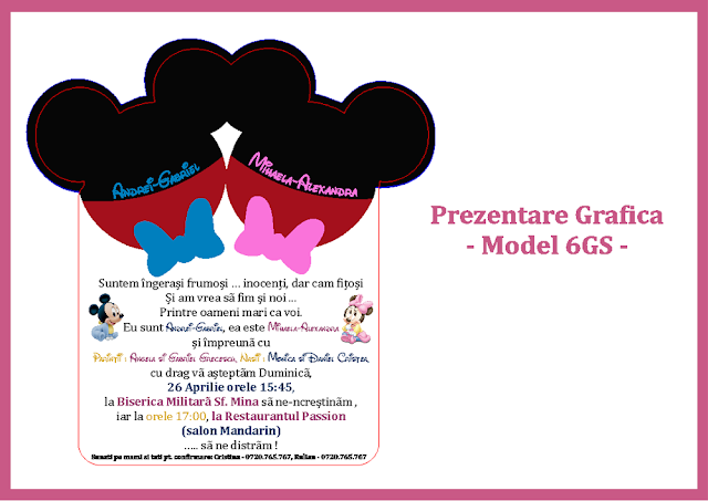 invitatii botez fara foto gemeni Mickey-Minnie