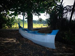 Fisherman Fishing Boat On Beach Sand Parked Under The Tree At The Village North Bali Indonesia