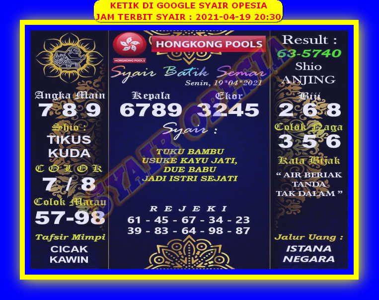 Syair Hk Hari Ini Senin 19 April 2021 Opesia Official