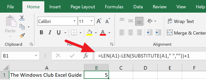 Fórmula de conteo de palabras en Excel