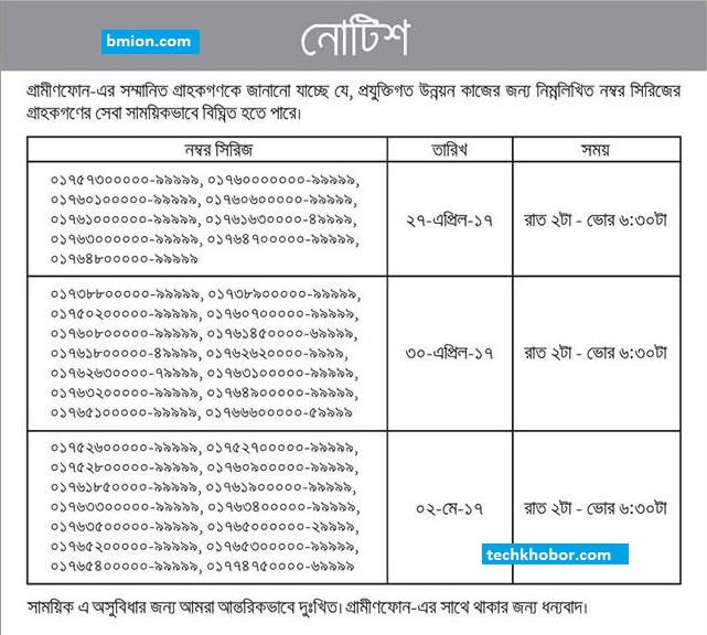 Grameenphone gp Important Notice Some Numbers - Series may face problem 27,30 April & 2 May (2 AM - 6:30 AM) Grameenphone-gp-Important-Notice
