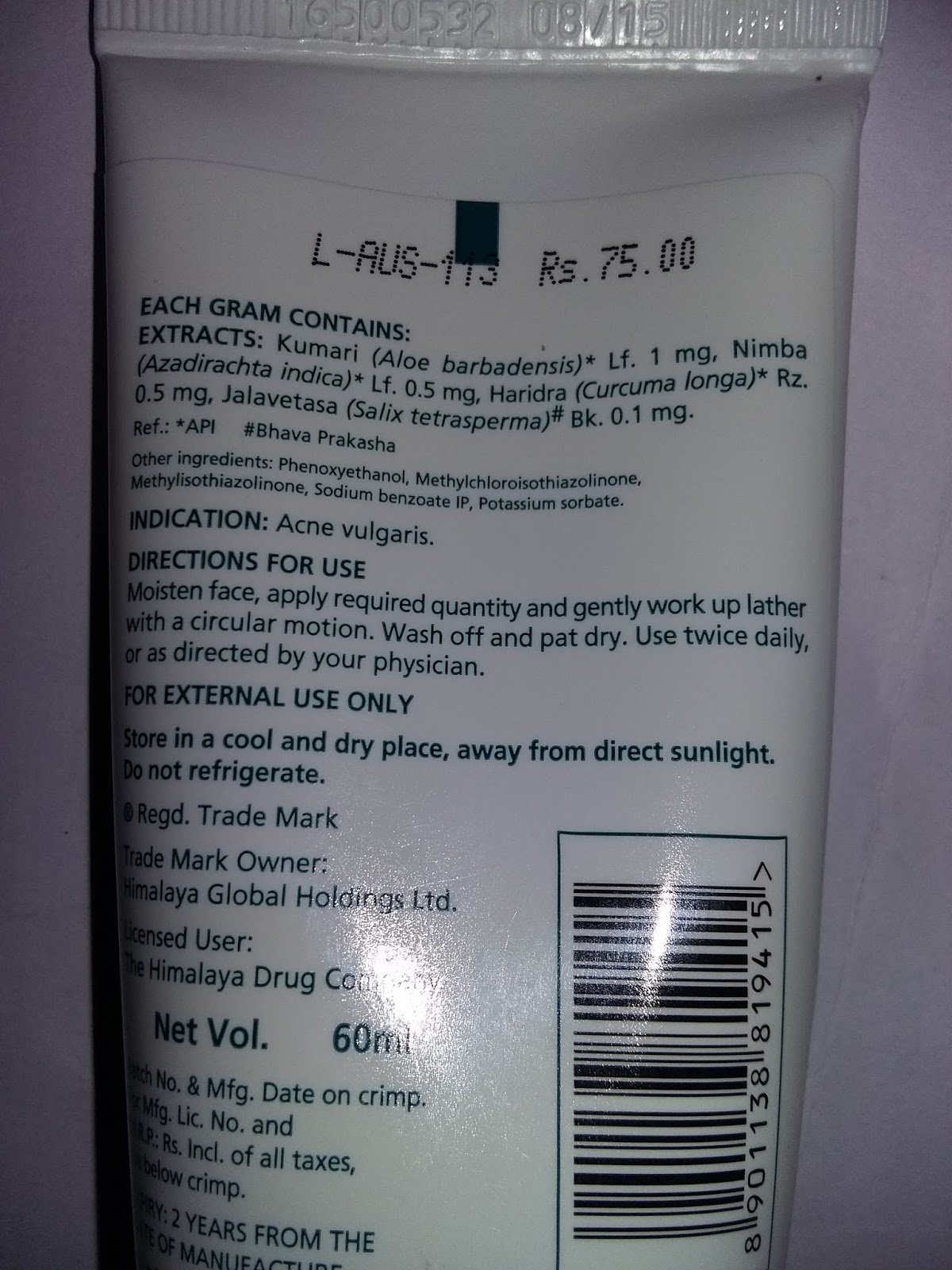 himalaya clarina anti acne face wash gel ingredients