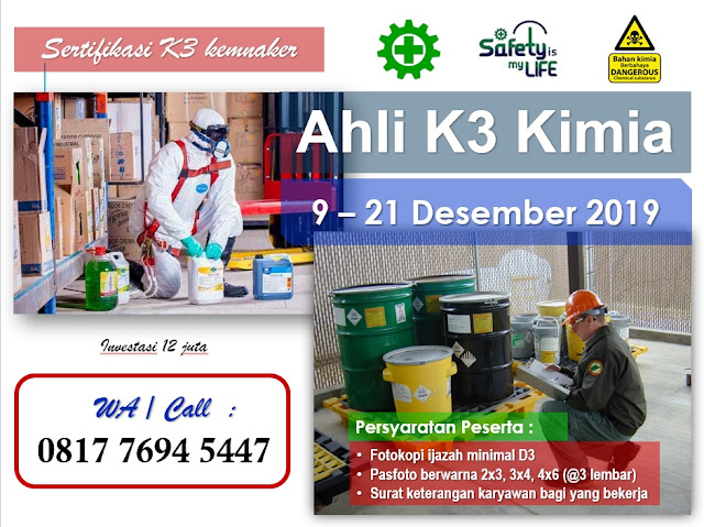 Ahli K3 Kimia kemnaker tgl. 9-21 Desember 2019 di Jakarta
