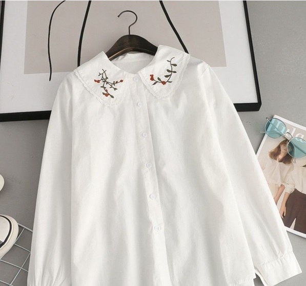 ÁO SƠ MI CỔ THÊU HOA CÔNG SỞ TAY TIỂU THƯ AA555