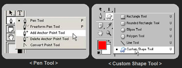 Selecting using vector shapes - Pen Tool (P) & Custom Shape Tool (U):