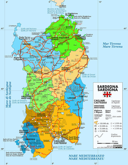 Mapa da Ilha da Sardenha - Itália