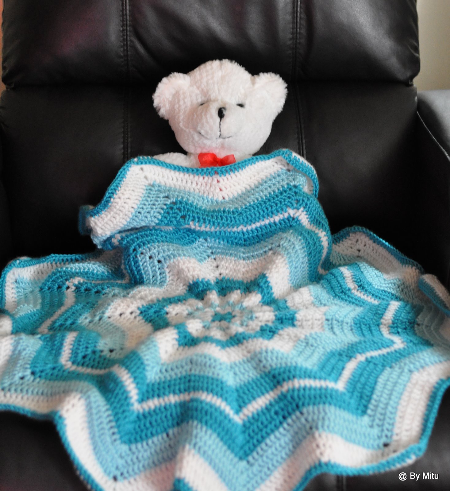 Art and Craft Work Crochet Blue Baby Afghan( Blanket)
