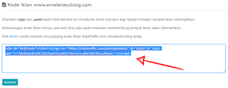 2. Pasang Kode Script Iklan RajaTraffic diantara tag <body></body> RajaTraffic, Penyedia Layanan Iklan CPM Untuk Publisher Blog Indonesia