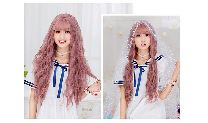 netgo Women's Pink Wig Long Fluffy Curly Wavy Hair Wigs for Girl Heat Friendly Synthetic Cosplay Party Wigs