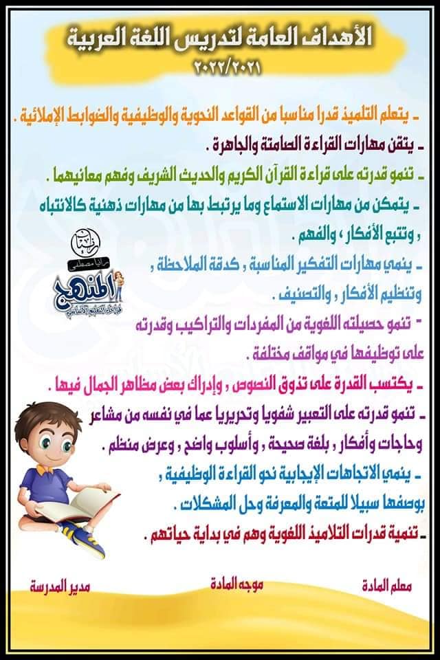 دفتر تحضير لغة عربية الصف الرابع 2022 مع الأهداف العامة والخاصة وتوزيعة المنهج   5