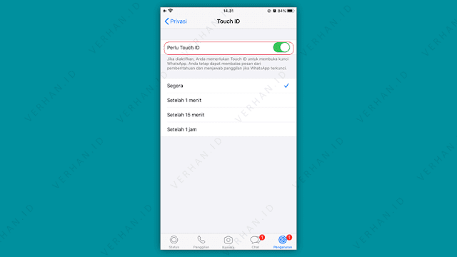 aktifkan touch id iphone di aplikasi whatsapp