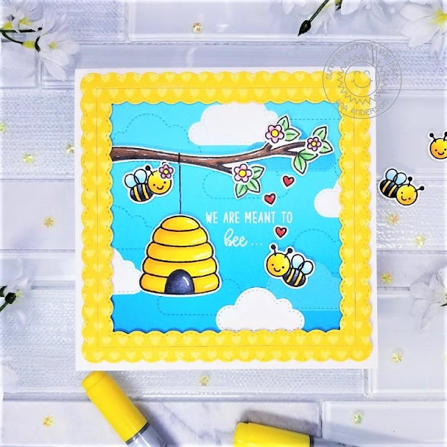 Sunny Studio Stamps: Just Bee-cause Fluffy Clouds Border Dies Frilly Frame Dies Fancy Frames Dies Just Because Cards by Ana Anderson Sunny Studio Stamps: Just Bee-cause Fluffy Clouds Border Dies Frilly Frame Dies Fancy Frames Dies Just Because Cards by Ana Anderson