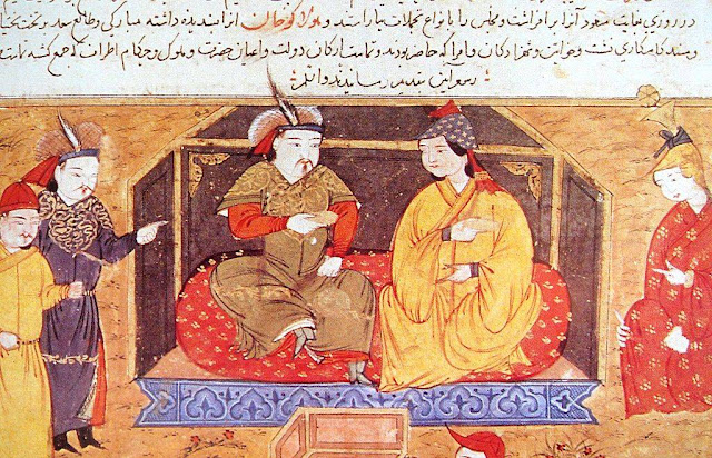 Хулагу и его супруга Докуз-хатун.  Рукопись «Джами ат-таварих», XIV век.  (Национальная библиотека Франции, Париж)