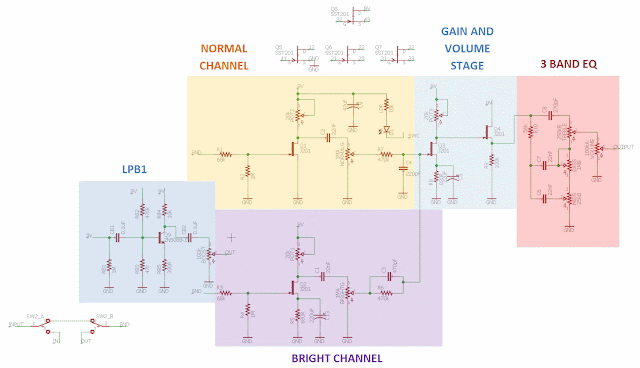 Sunn Model T preamp JFET schematic