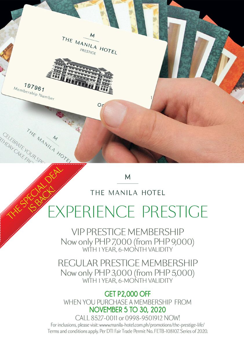 Manila Shopper The Manila Hotel Prestige Membership Promo Nov 2020
