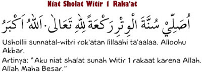 Niat Solat Witir 1 Rakaat.