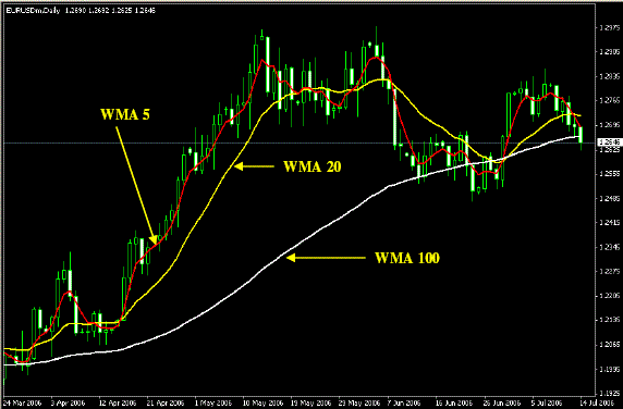 WMA 5, 10, 100 Trading System