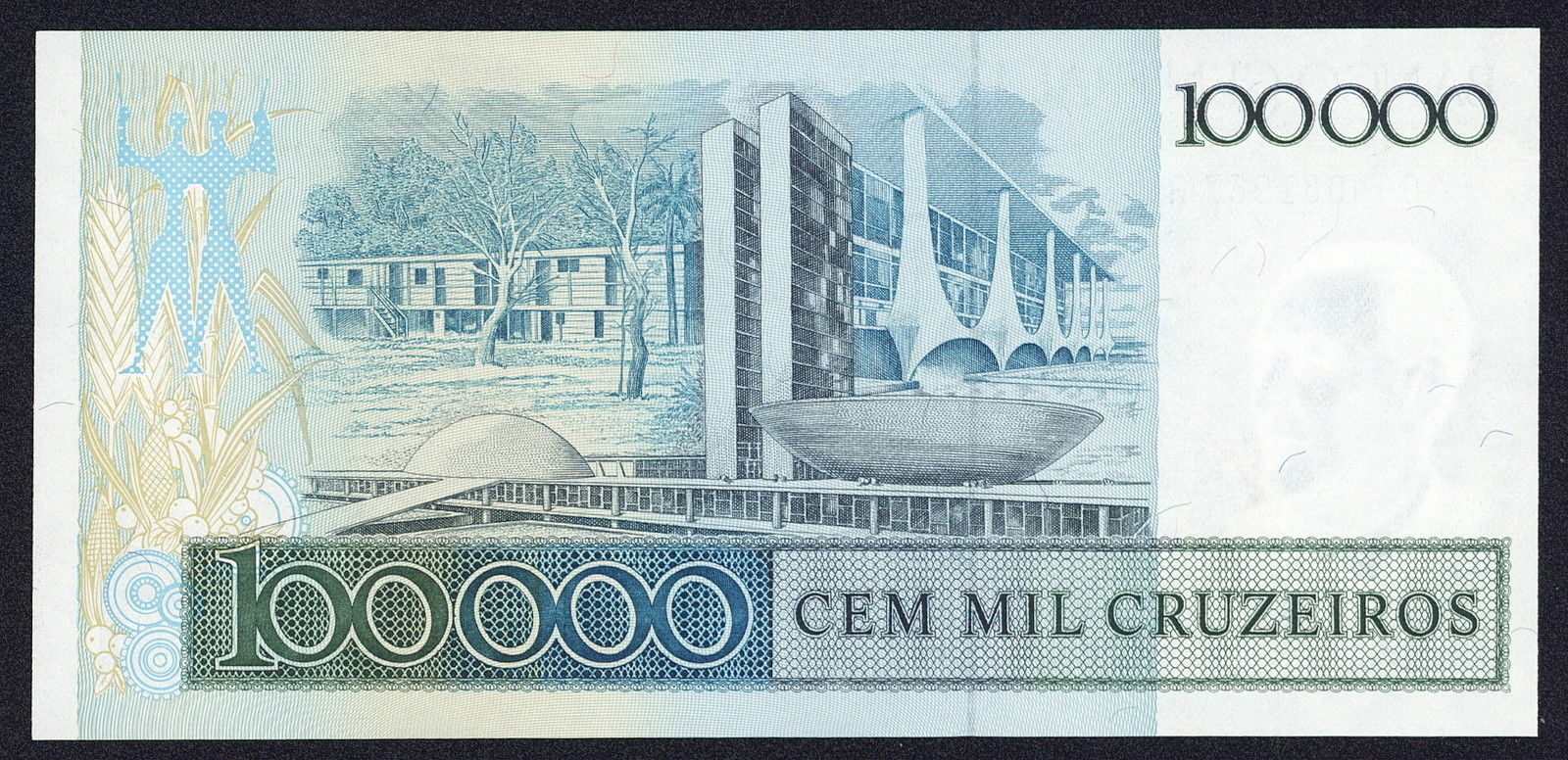 Brazil 100 Cruzados on 100000 Cruzeiros banknote 1986 ...
