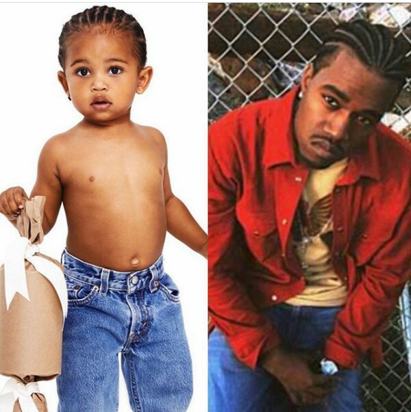 Side By Side Photos Of Kanye West And His Son Saint On Matching Cornrows