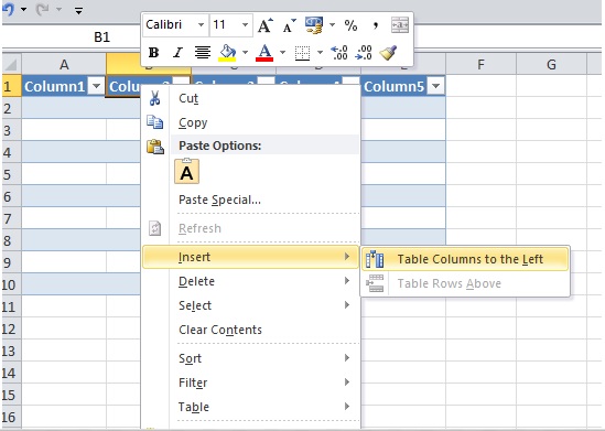 cara menambah kolom tabel di excel