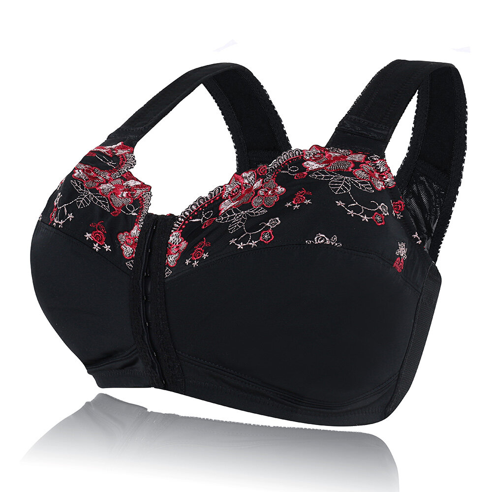 Plus Size G Cup Front Closure Wireless Embroidery Bras Full Coverage