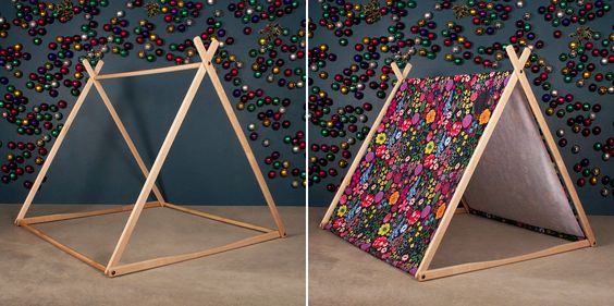 Παιδική σκηνή με ξύλινο σκελετό και ύφασμα