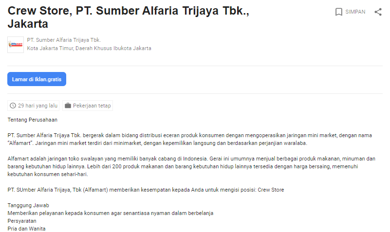 5 Lowongan Kerja Alfamart - PT Sumber Alfaria Trijaya ...