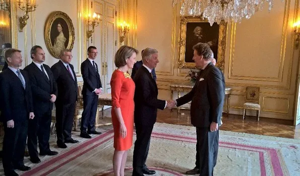King Philippe and Queen Mathilde of Belgium held a royal reception for the newly appointed suppliers holding the 'Royal warrant of appointment' at Royal palace