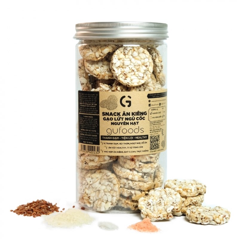 Snack Ăn Kiêng Gạo Lứt Ngũ Cốc Nguyên Hạt GUfoods – Vị Nguyên Chất (Hũ 80g)