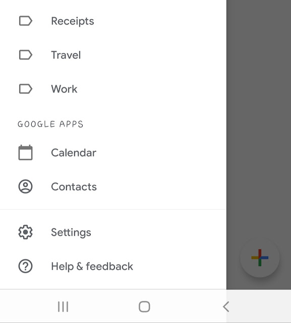 Gmail app menu