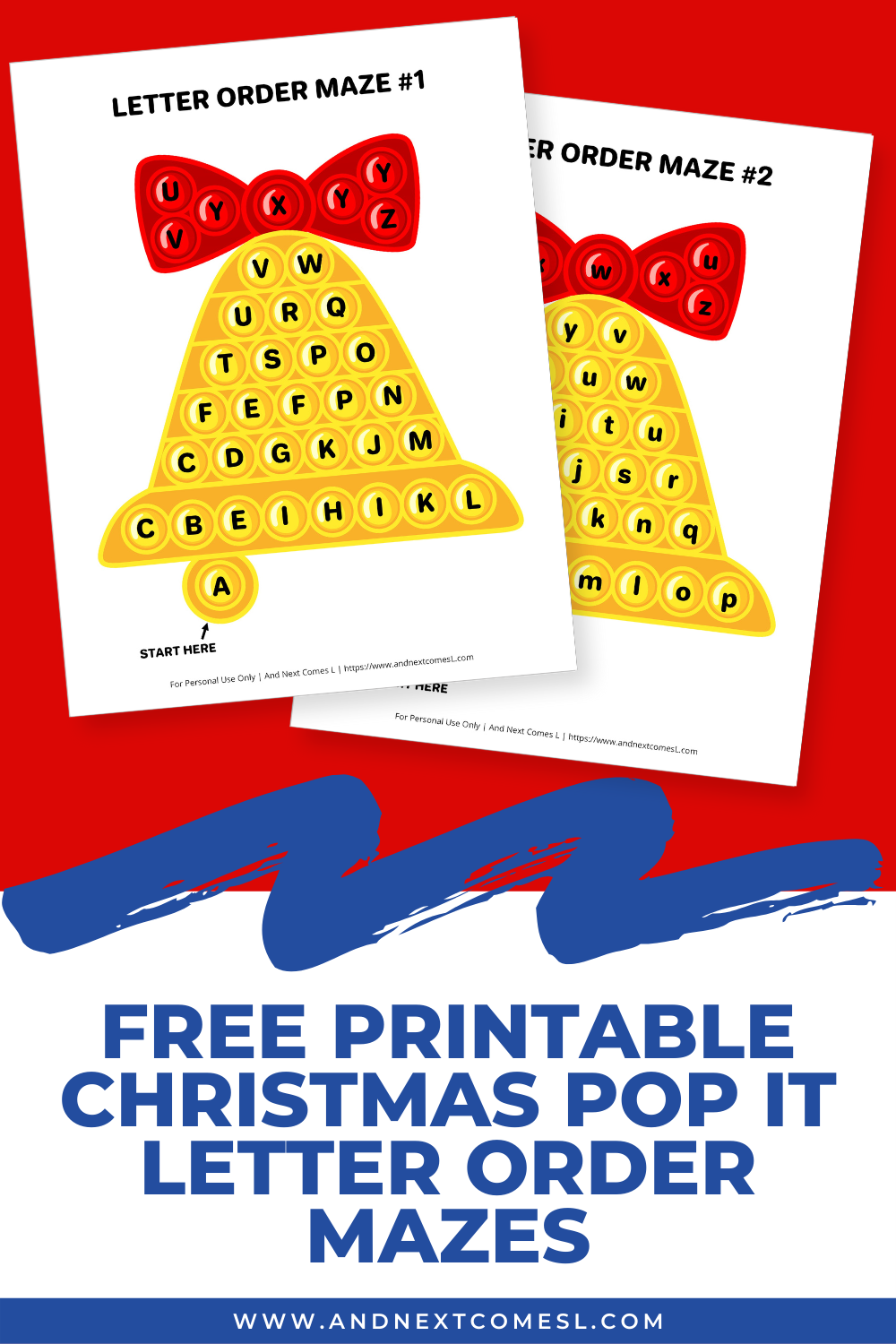 Free printable Christmas pop it letter order mazes - a fun Christmas alphabet activity for kids!