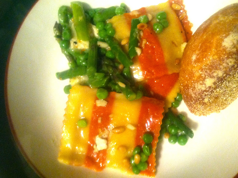 sixteen cakes Fresh Lobster Ravioli with Asparagus and Peas