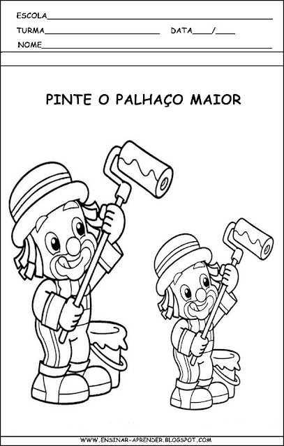 atividade para educação infantil maior e menor