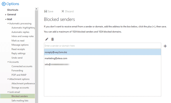 Заблокировать отправителя или контакт от отправки электронных писем в Gmail или Outlook.com