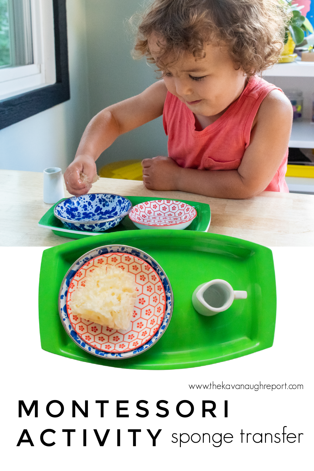Sponge transferring is an easy, indoor, toddler activity that you can set up at home to work on fine motor skills and sequencing.