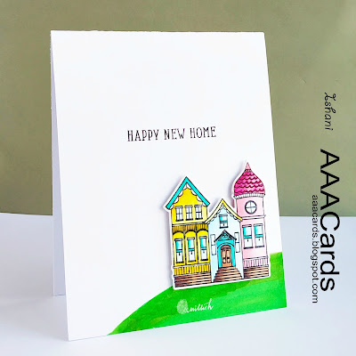 AAA Cards, Hero Arts House stamp and cut, cards by Ishani, new home card, congratulations on the new home, CAS card, die cutting, Copic markers, Congratulations, Quillish, 