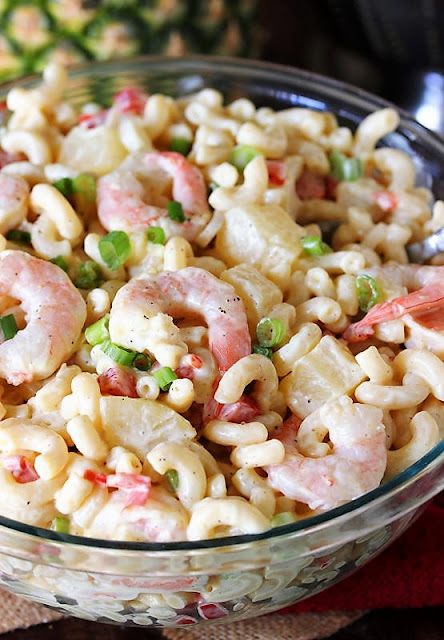 Pineapple Shrimp Macaroni Salad in Serving Bowl Image